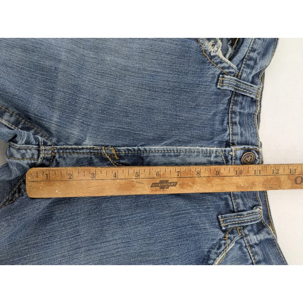 Ariat FR M4 Low Rise Boot Cut Jeans Mens 35x32 Blue Distressed Thrashed Workwear